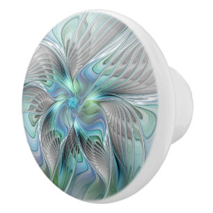 Abstrakt Blue Grönt Butterfly Fantasy Fractal Art Knopp