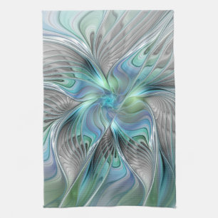 Abstrakt Blue Grönt Butterfly Fantasy Fractal Art Kökshandduk
