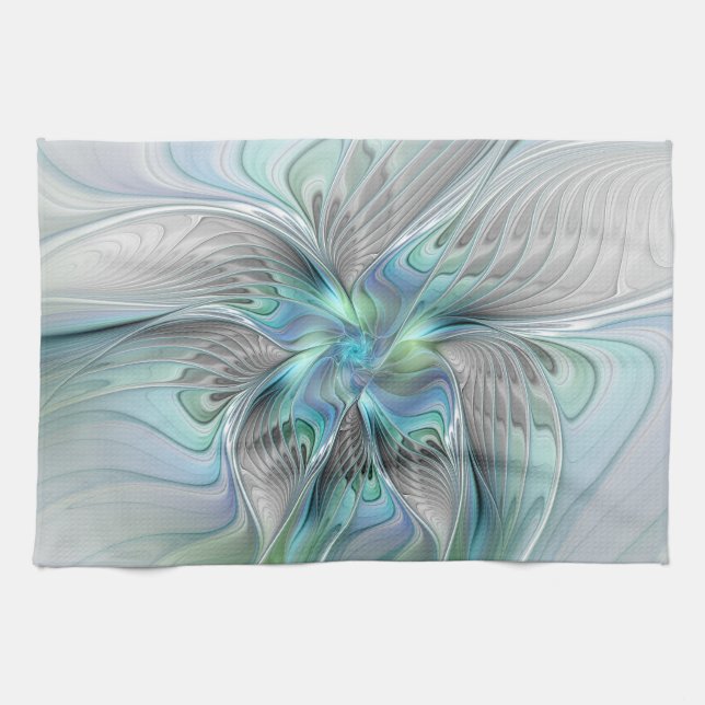 Abstrakt Blue Grönt Butterfly Fantasy Fractal Art Kökshandduk (Horisontell)