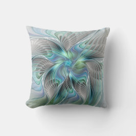Abstrakt Blue Grönt Butterfly Fantasy Fractal Art Kudde