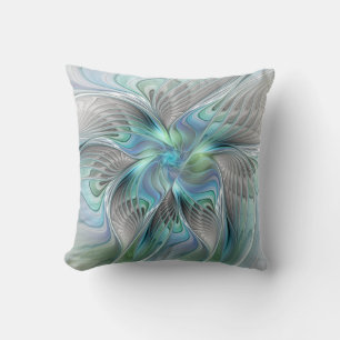Abstrakt Blue Grönt Butterfly Fantasy Fractal Art Kudde