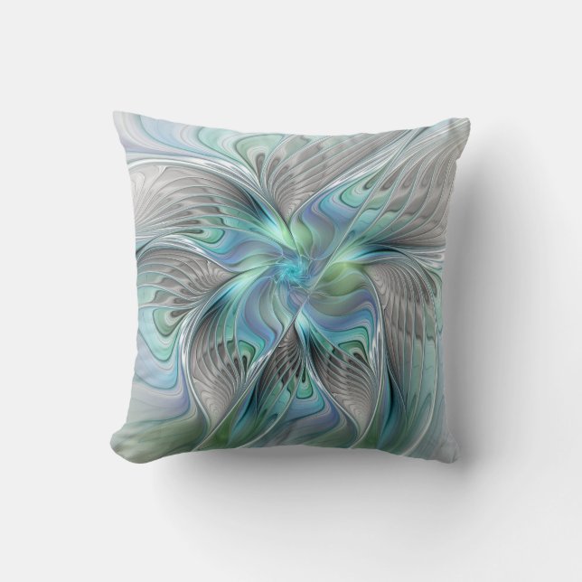 Abstrakt Blue Grönt Butterfly Fantasy Fractal Art Kudde (Framsida)