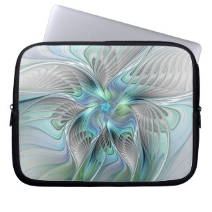 Abstrakt Blue Grönt Butterfly Fantasy Fractal Art Laptop Fodral