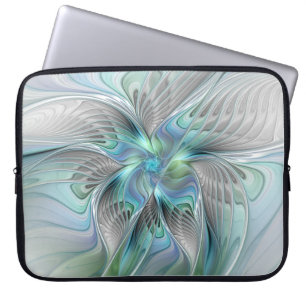 Abstrakt Blue Grönt Butterfly Fantasy Fractal Art Laptop Fodral