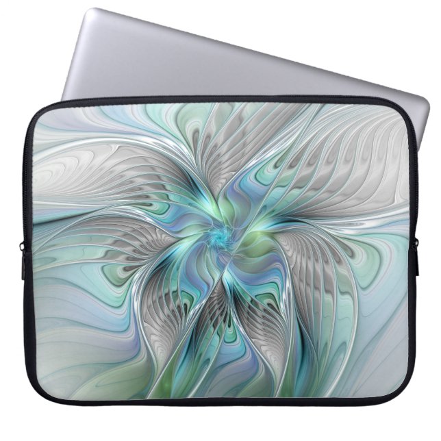 Abstrakt Blue Grönt Butterfly Fantasy Fractal Art Laptop Fodral (Framsidan)
