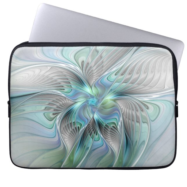 Abstrakt Blue Grönt Butterfly Fantasy Fractal Art Laptop Fodral (Framsidan)