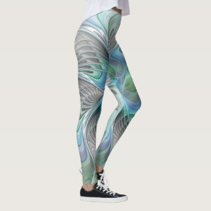 Abstrakt Blue Grönt Butterfly Fantasy Fractal Art Leggings