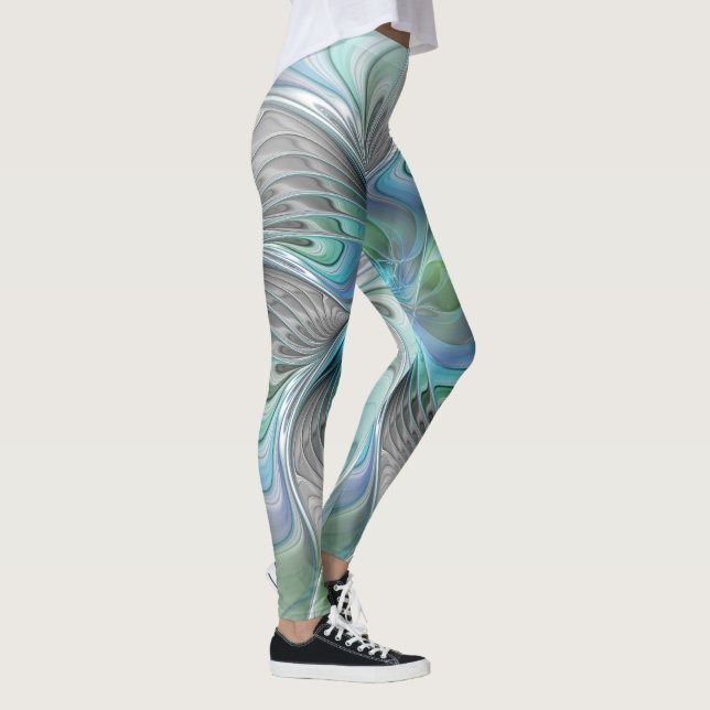 Abstrakt Blue Grönt Butterfly Fantasy Fractal Art Leggings (Höger)