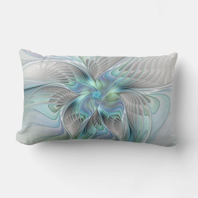 Abstrakt Blue Grönt Butterfly Fantasy Fractal Art Lumbarkudde (Framsida)