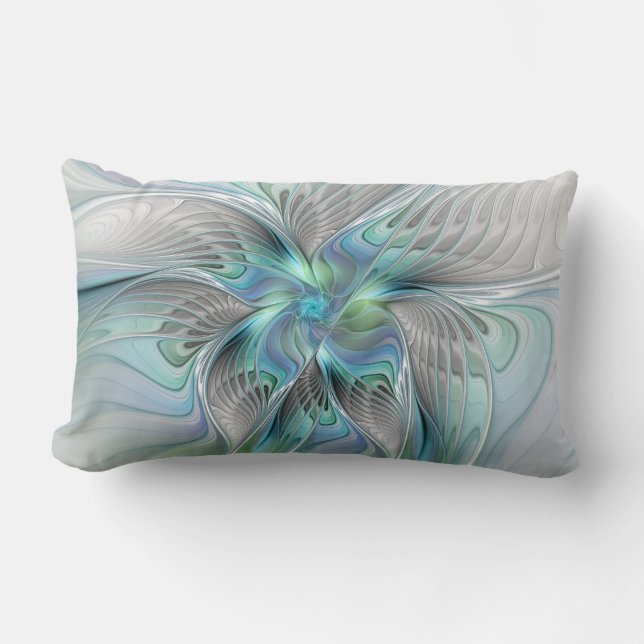 Abstrakt Blue Grönt Butterfly Fantasy Fractal Art Lumbarkudde (Framsida)
