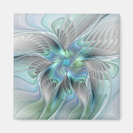Abstrakt Blue Grönt Butterfly Fantasy Fractal Art Magnet