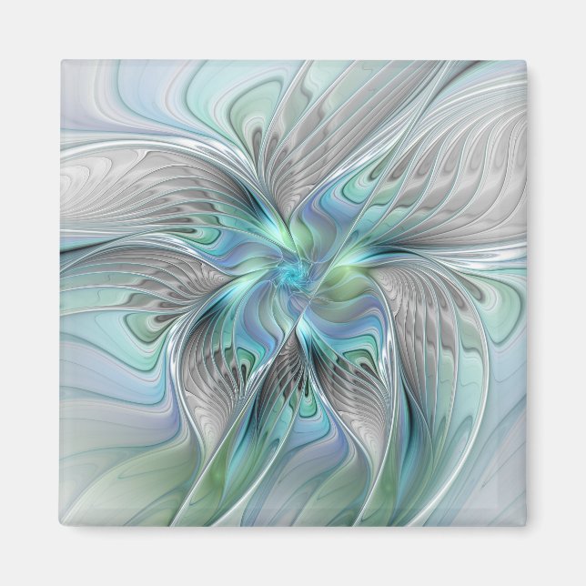 Abstrakt Blue Grönt Butterfly Fantasy Fractal Art Magnet (Framsidan)