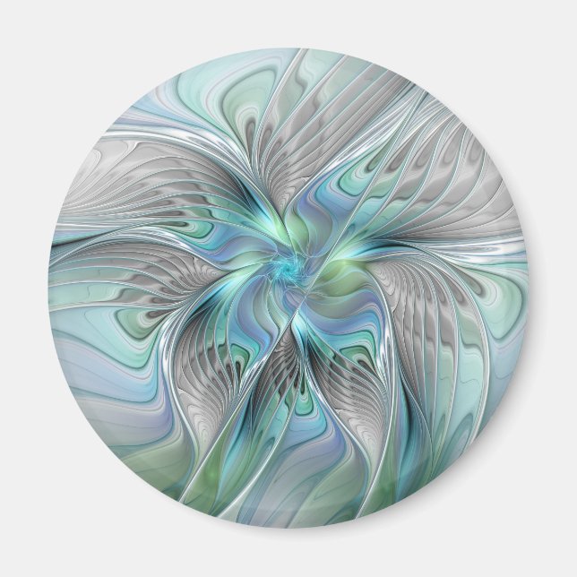 Abstrakt Blue Grönt Butterfly Fantasy Fractal Art Magnet (Framsidan)