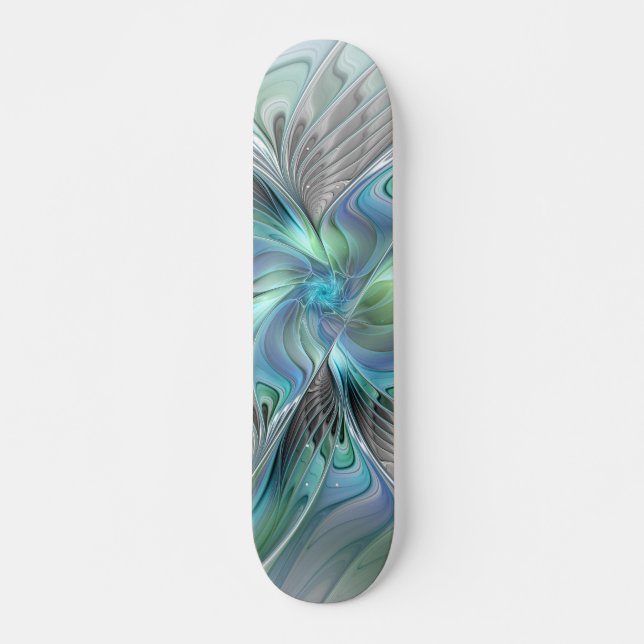 Abstrakt Blue Grönt Butterfly Fantasy Fractal Art Mini Skateboard Bräda 18,5 Cm (Framsida)