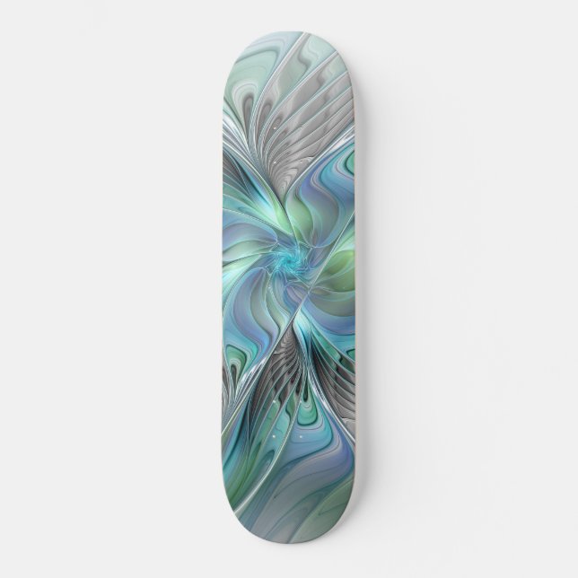 Abstrakt Blue Grönt Butterfly Fantasy Fractal Art Mini Skateboard Bräda 18,5 Cm (Framsida)