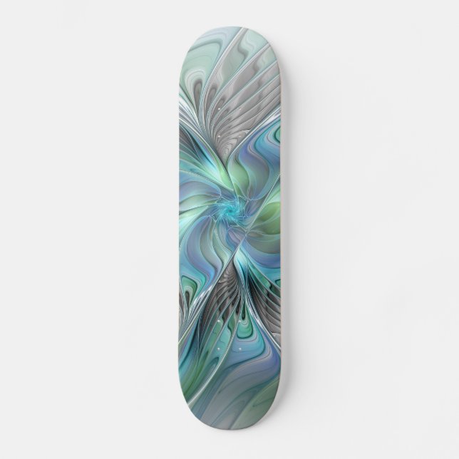 Abstrakt Blue Grönt Butterfly Fantasy Fractal Art Mini Skateboard Bräda 18,5 Cm (Framsida)