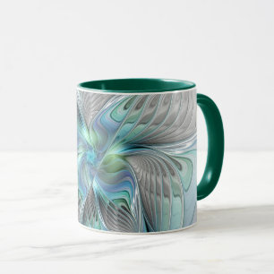 Abstrakt Blue Grönt Butterfly Fantasy Fractal Art Mugg