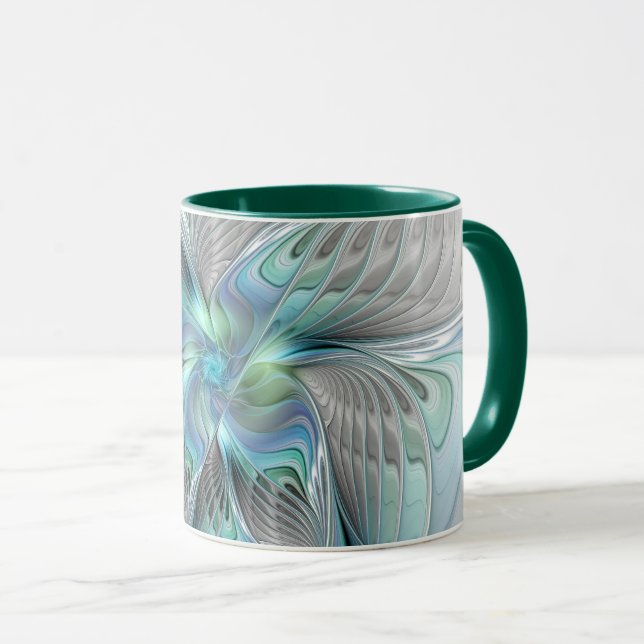 Abstrakt Blue Grönt Butterfly Fantasy Fractal Art Mugg (Framsida höger)