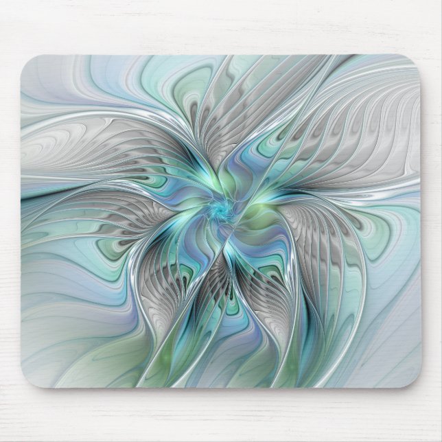Abstrakt Blue Grönt Butterfly Fantasy Fractal Art Musmatta (Framsidan)
