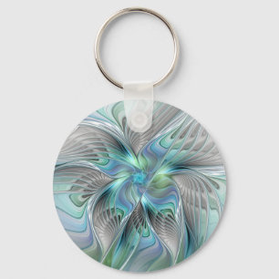 Abstrakt Blue Grönt Butterfly Fantasy Fractal Art Nyckelring