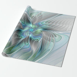 Abstrakt Blue Grönt Butterfly Fantasy Fractal Art Presentpapper