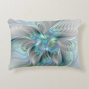 Abstrakt Blue Grönt Butterfly Fantasy Fractal Art Prydnadskudde