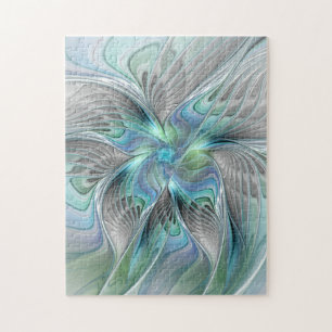 Abstrakt Blue Grönt Butterfly Fantasy Fractal Art Pussel
