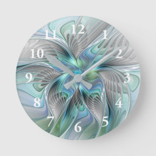 Abstrakt Blue Grönt Butterfly Fantasy Fractal Art Rund Klocka