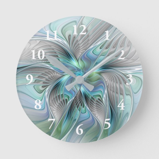 Abstrakt Blue Grönt Butterfly Fantasy Fractal Art Rund Klocka (Framsida)