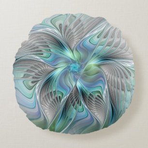 Abstrakt Blue Grönt Butterfly Fantasy Fractal Art Rund Kudde