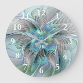 Abstrakt Blue Grönt Butterfly Fantasy Fractal Art Stor Klocka