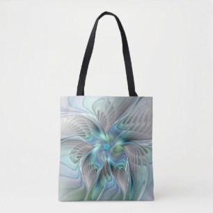 Abstrakt Blue Grönt Butterfly Fantasy Fractal Art Tygkasse