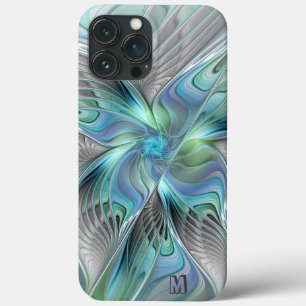 Abstrakt Blue Grönt Butterfly Fractal Art Monogram