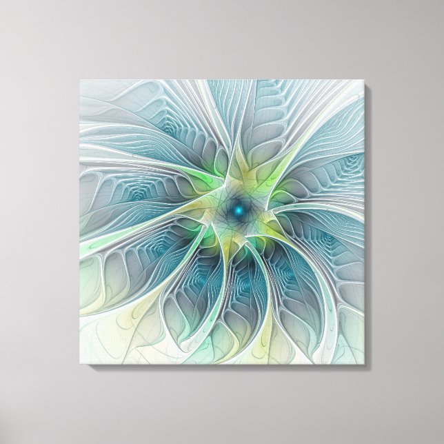 Abstrakt Blue Grönt Fractal Art Fantasy Flower Canvastryck (Framsida)
