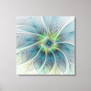 Abstrakt Blue Grönt Fractal Art Fantasy Flower Canvastryck