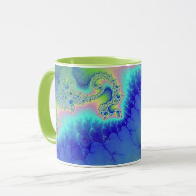 Abstrakt Blue Grönt Kusten Fractal Mugg (Framsida vänster)