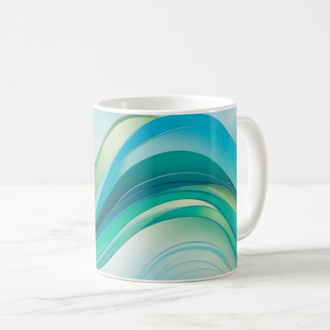 Abstrakt Blue Grönt Ocean Vinkarare Linjer Kaffemugg (Framsida höger)