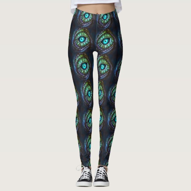 Abstrakt Blue Grönt Öga Leggings (Framsida)