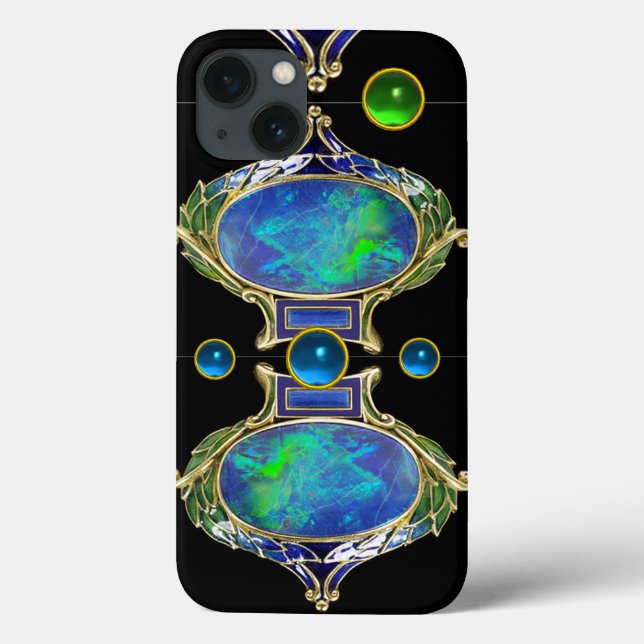 ABSTRAKT BLUE GRÖNT OPAL EFFEKT MED GEMSTONES (Baksida)