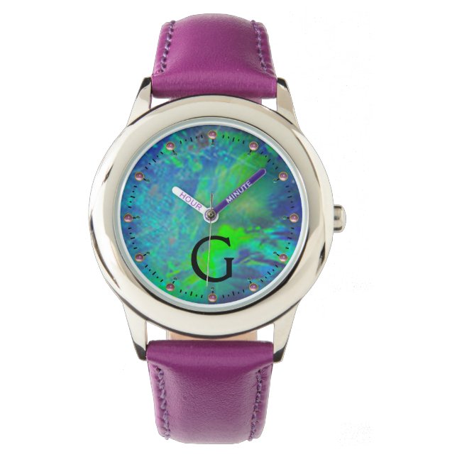 ABSTRAKT BLUE GRÖNT OPAL PHOTO MONOGRAM ARMBANDSUR (Framsida)