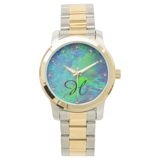 ABSTRAKT BLUE GRÖNT OPAL PHOTO MONOGRAM ARMBANDSUR (Framsida)