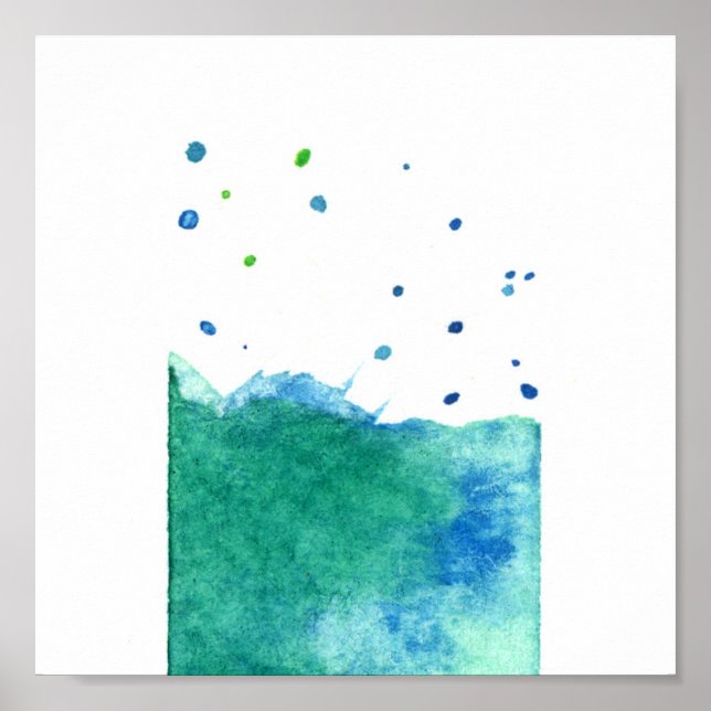 ABSTRAKT BLUE GRÖNT TURQUOISE VATTENFÄRGSPLATTER POSTER (Framsidan)