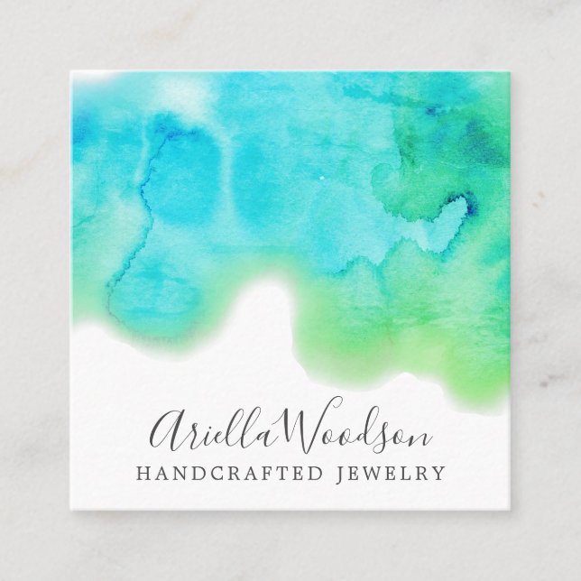 Abstrakt Blue Grönt Watercolor Jewelry Designer Fyrkantigt Visitkort (Framsida)