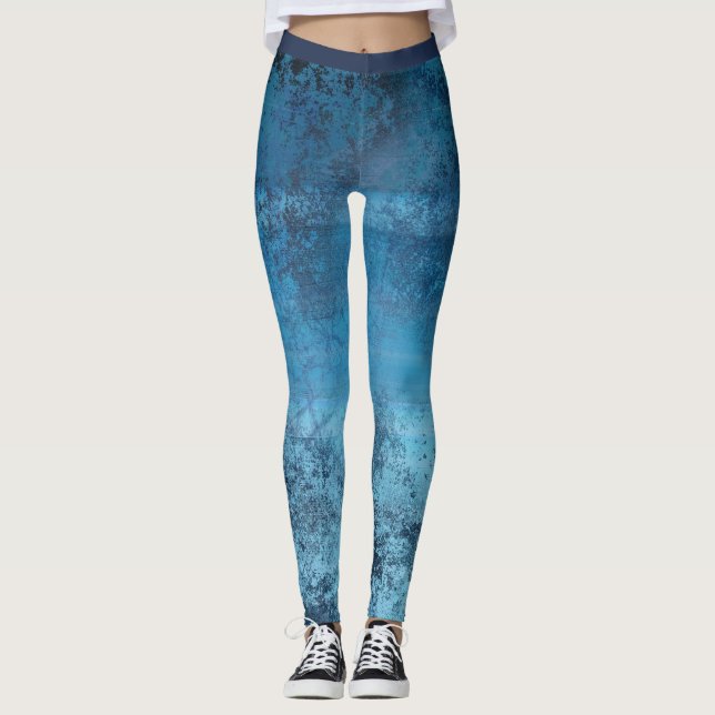 Abstrakt Blue Grunge Leggings (Framsida)