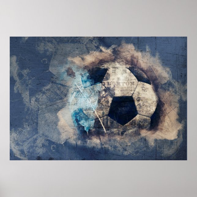 Abstrakt Blue Grunge Soccer Poster (Framsidan)
