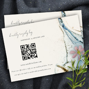 Abstrakt Blue Guld Beachy Bröllop QR Code OSA Tilläggskort