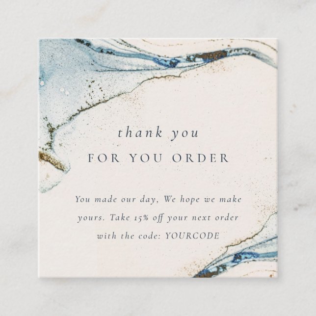 Abstrakt Blue Guld Beachy Tack för din beställning Fyrkantigt Visitkort (Framsida)