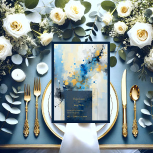 Abstrakt Blue & Guld Bläck Splatter Artwork bröllo