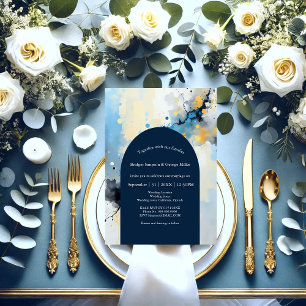 Abstrakt Blue & Guld Bläck Splatter Artwork bröllo Inbjudningar
