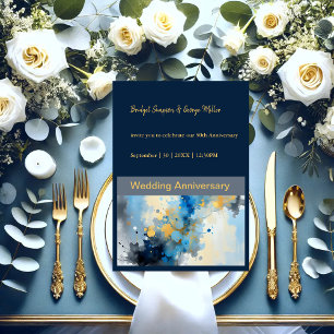 Abstrakt Blue & Guld Bläck Splatter Artwork bröllo Inbjudningar
